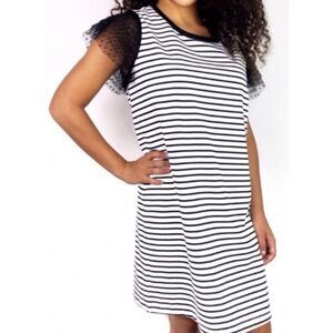 Adrienne Vittadini Women's Dresses Black White Stripe Mini Dress Size XS